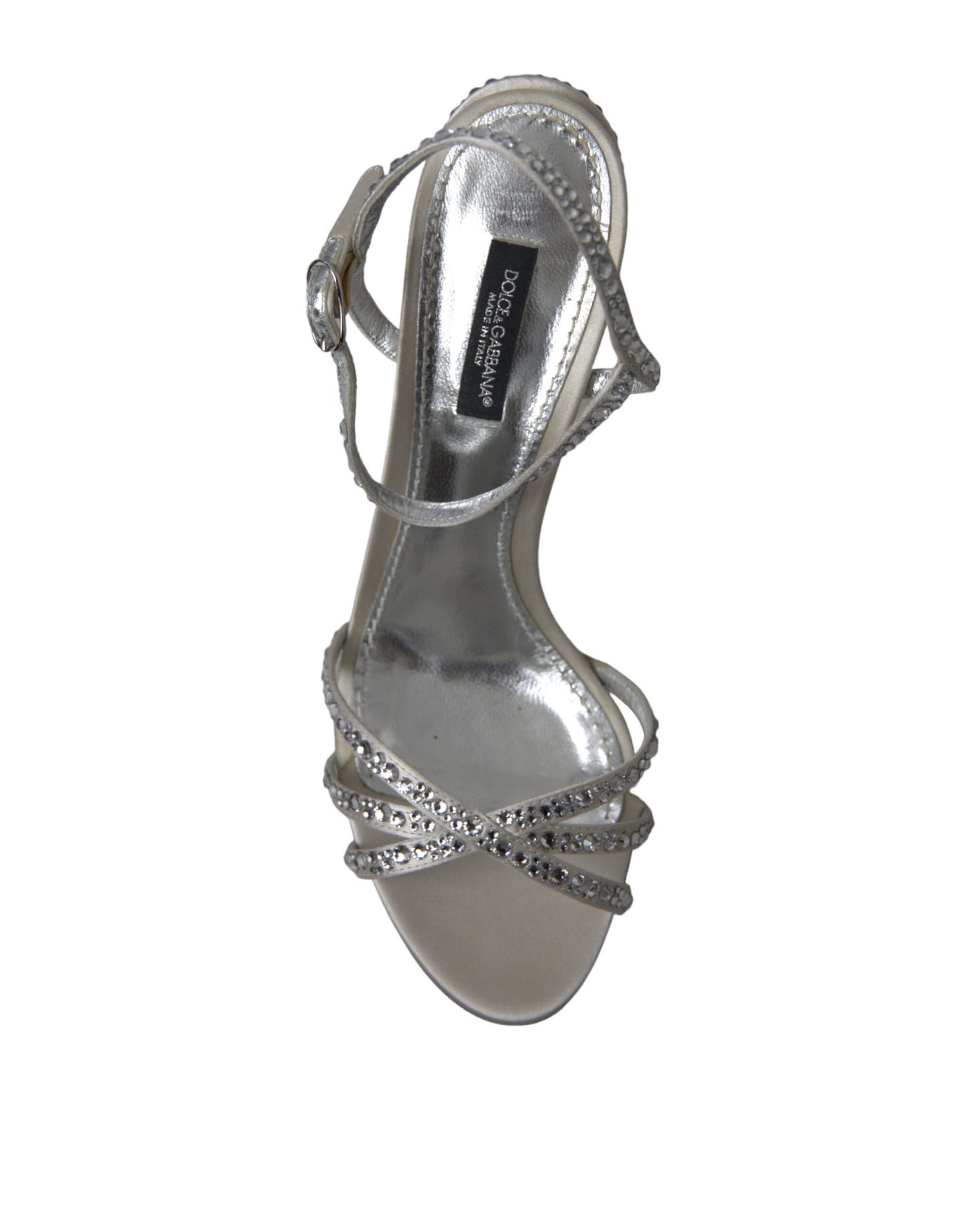 Dolce &amp; Gabbana Silver Crystal Ankle Strap Sandals Shoes