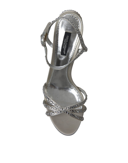 Dolce &amp; Gabbana Silver Crystal Ankle Strap Sandals Shoes