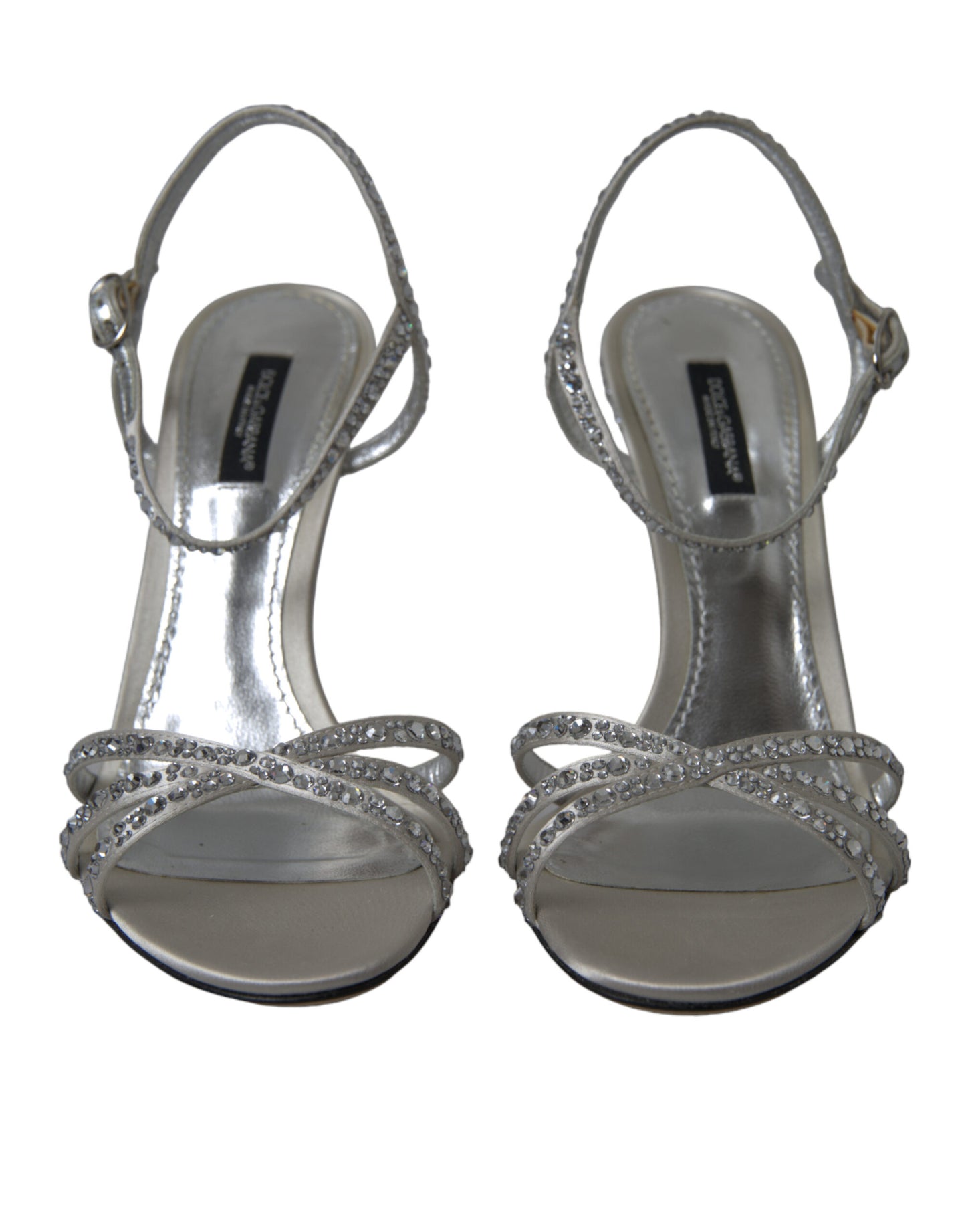 Dolce &amp; Gabbana Silver Crystal Ankle Strap Sandals Shoes