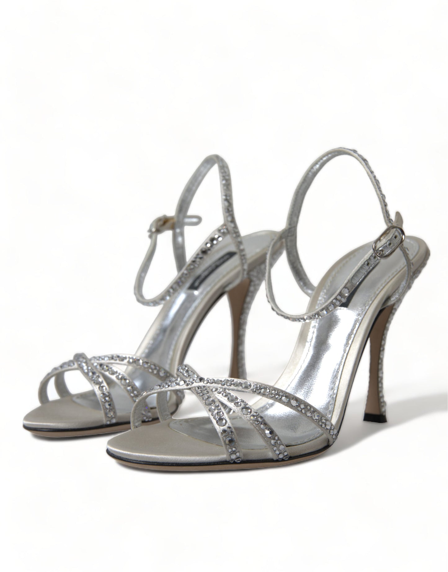 Dolce &amp; Gabbana Silver Crystal Ankle Strap Sandals Shoes