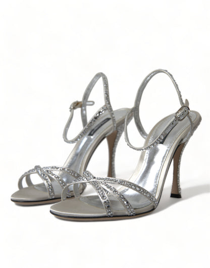 Dolce &amp; Gabbana Silver Crystal Ankle Strap Sandals Shoes