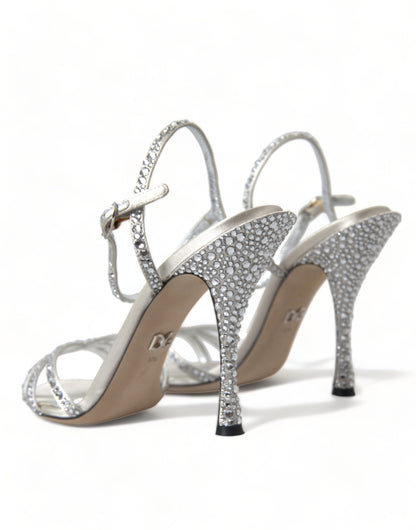 Dolce &amp; Gabbana Silver Crystal Ankle Strap Sandals Shoes