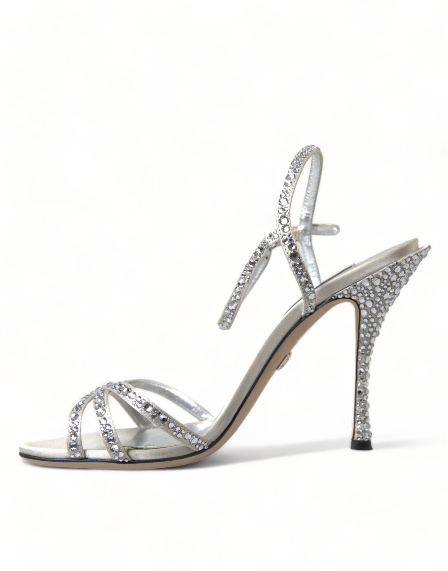 Dolce &amp; Gabbana Silver Crystal Ankle Strap Sandals Shoes