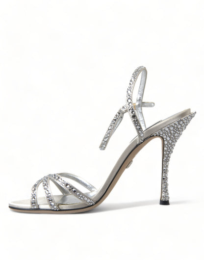 Dolce &amp; Gabbana Silver Crystal Ankle Strap Sandals Shoes