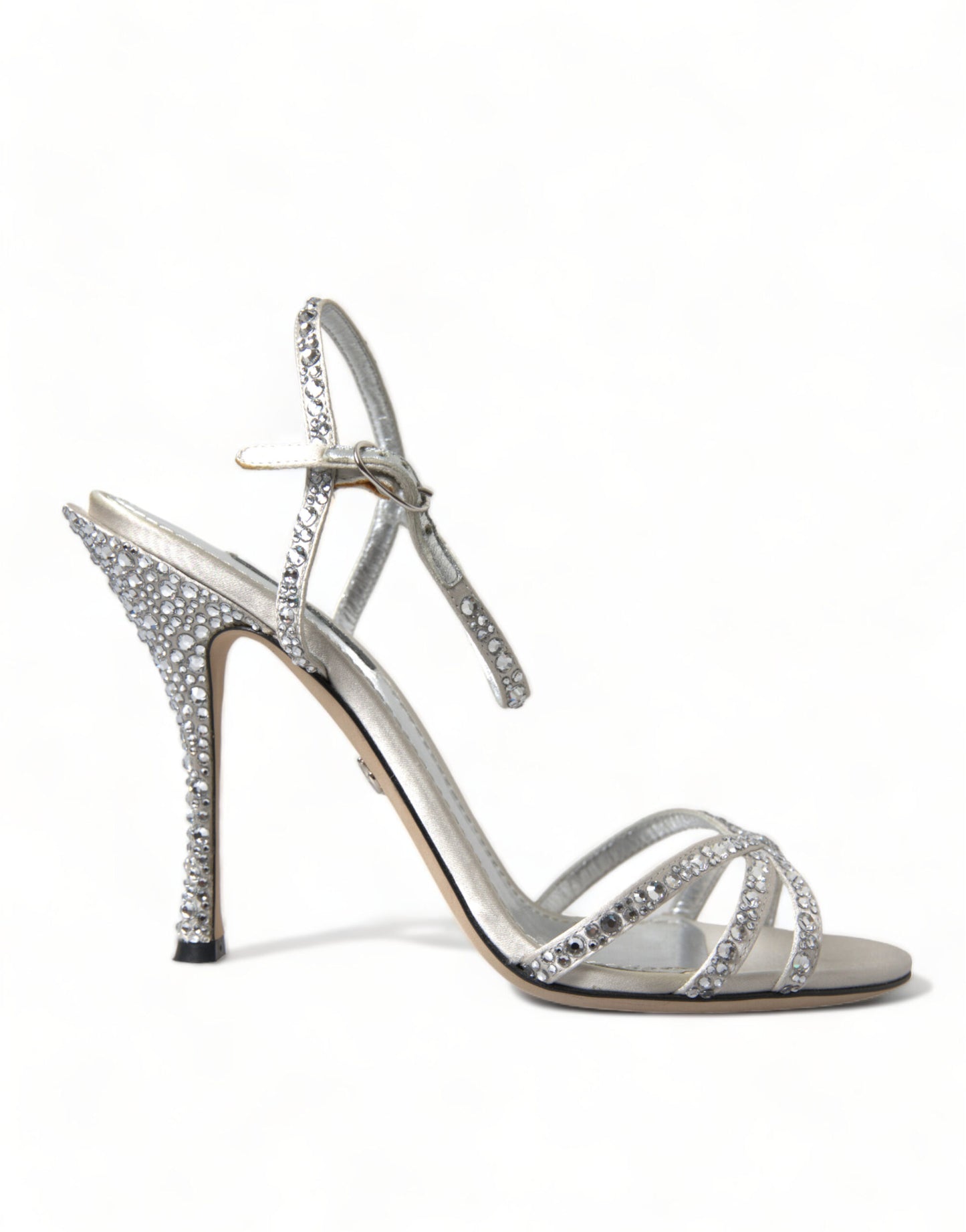 Dolce &amp; Gabbana Silver Crystal Ankle Strap Sandals Shoes
