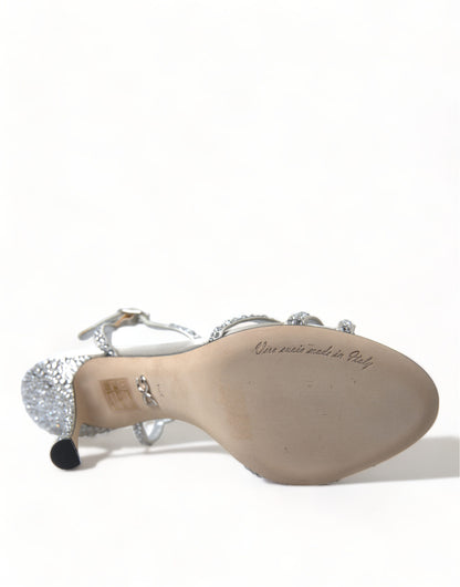 Dolce &amp; Gabbana Silver Crystal Ankle Strap Sandals Shoes