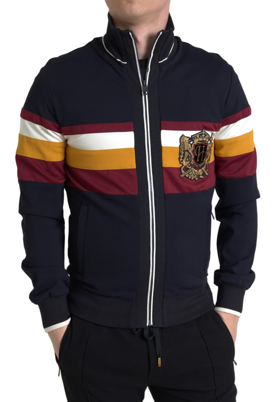 Dolce &amp; Gabbana Pull cardigan zippé élégant à rayures bleues