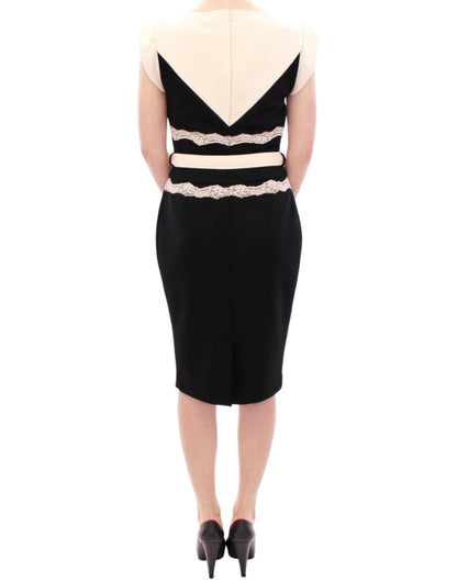 Robe fourreau élégante en dentelle Cavalli en noir et beige