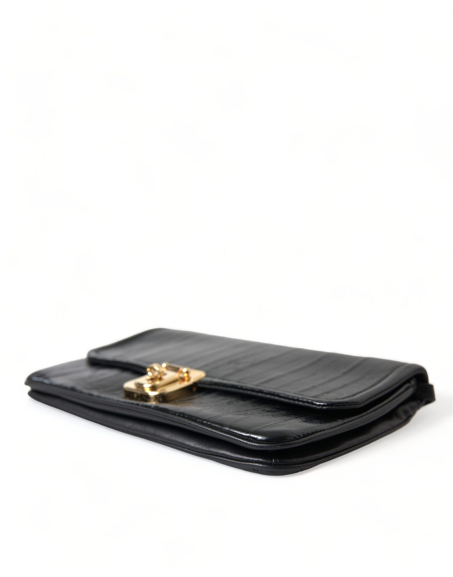 Dolce &amp; Gabbana Black Eelskin Leather Shoulder Document Organizer Bag