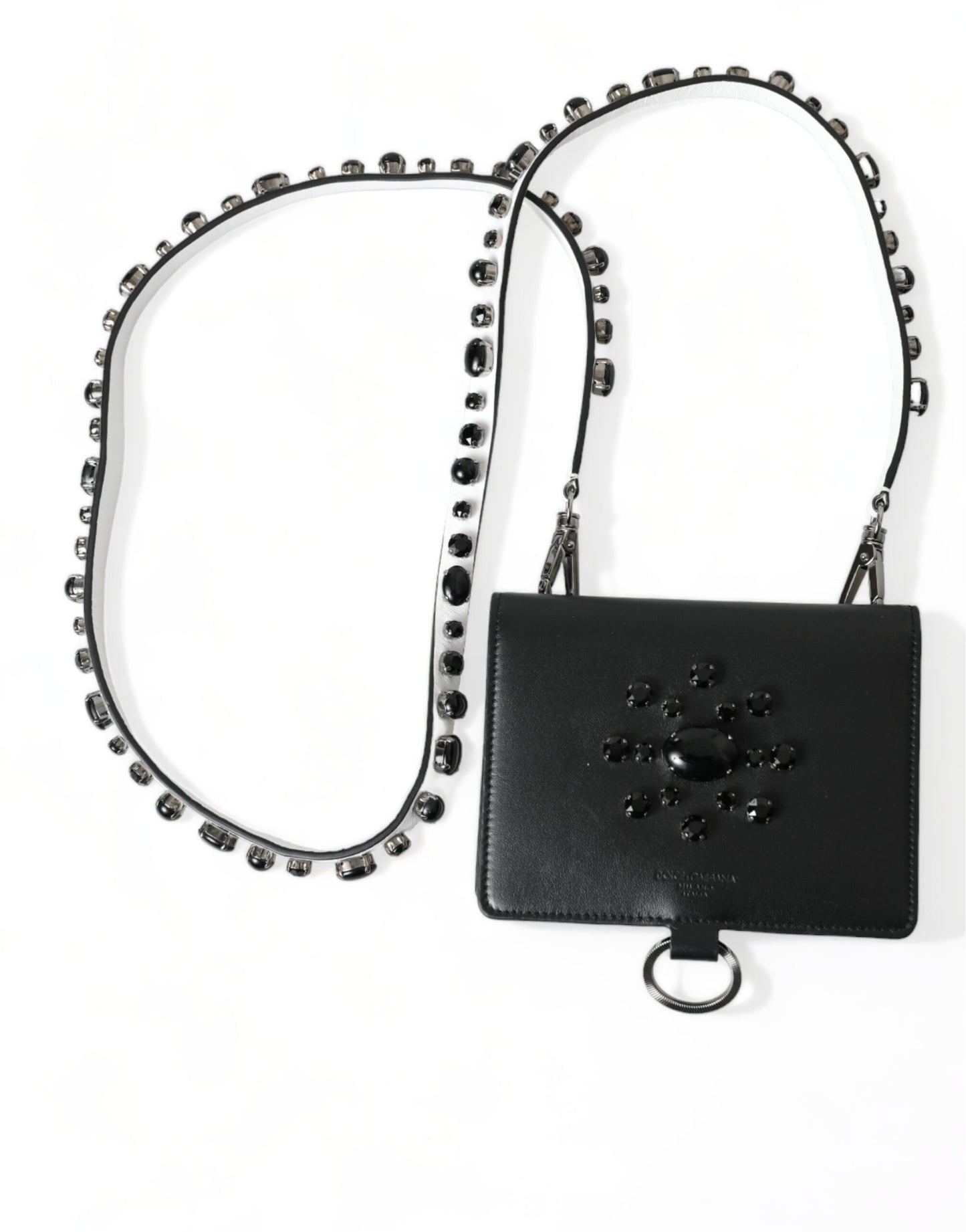 Dolce &amp; Gabbana Black Leather Crystal Embellished Card Holder Wallet