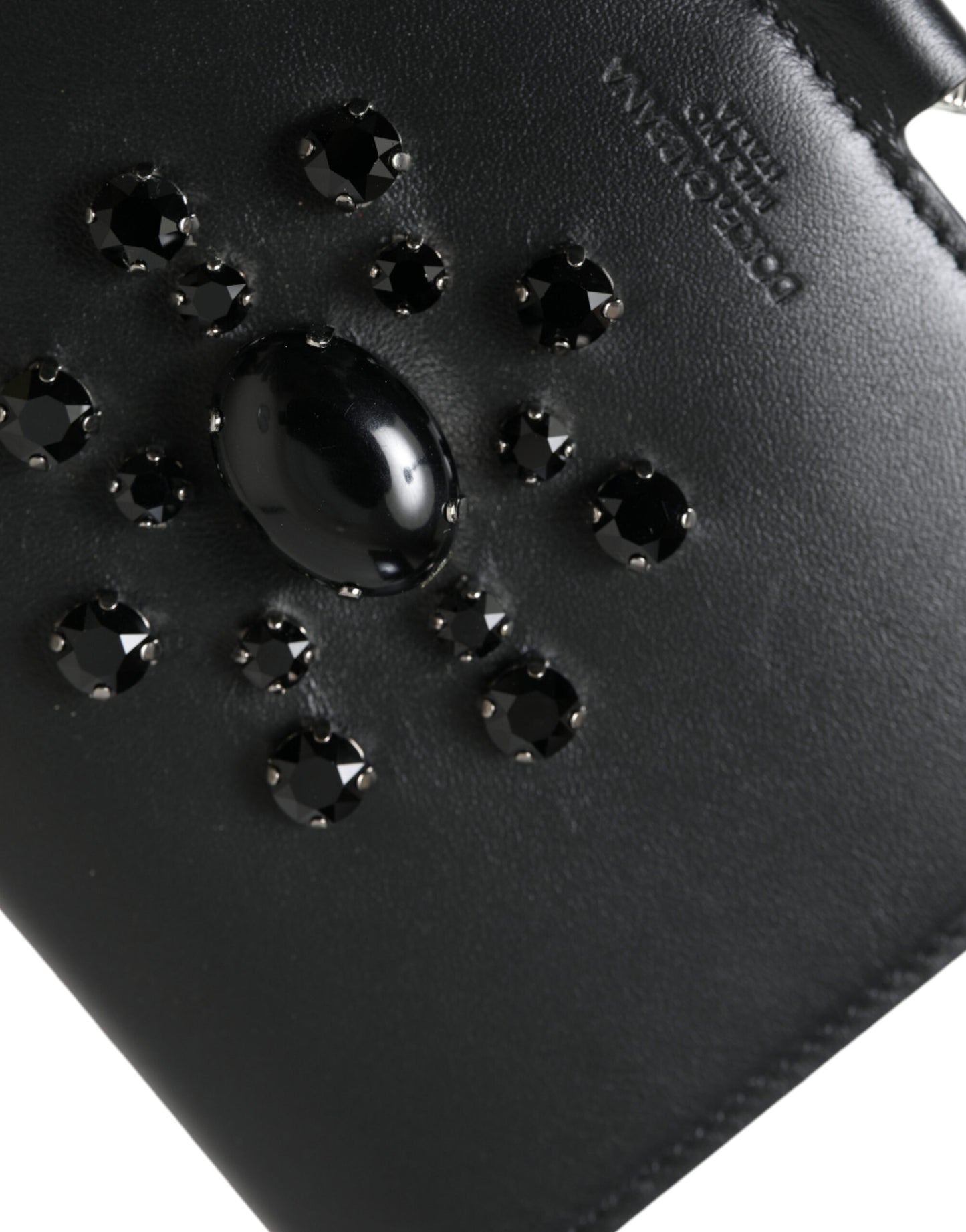 Dolce &amp; Gabbana Black Leather Crystal Embellished Card Holder Wallet