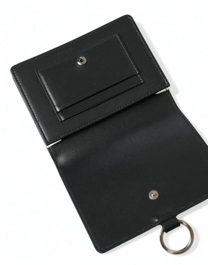Dolce &amp; Gabbana Black Leather Crystal Embellished Card Holder Wallet