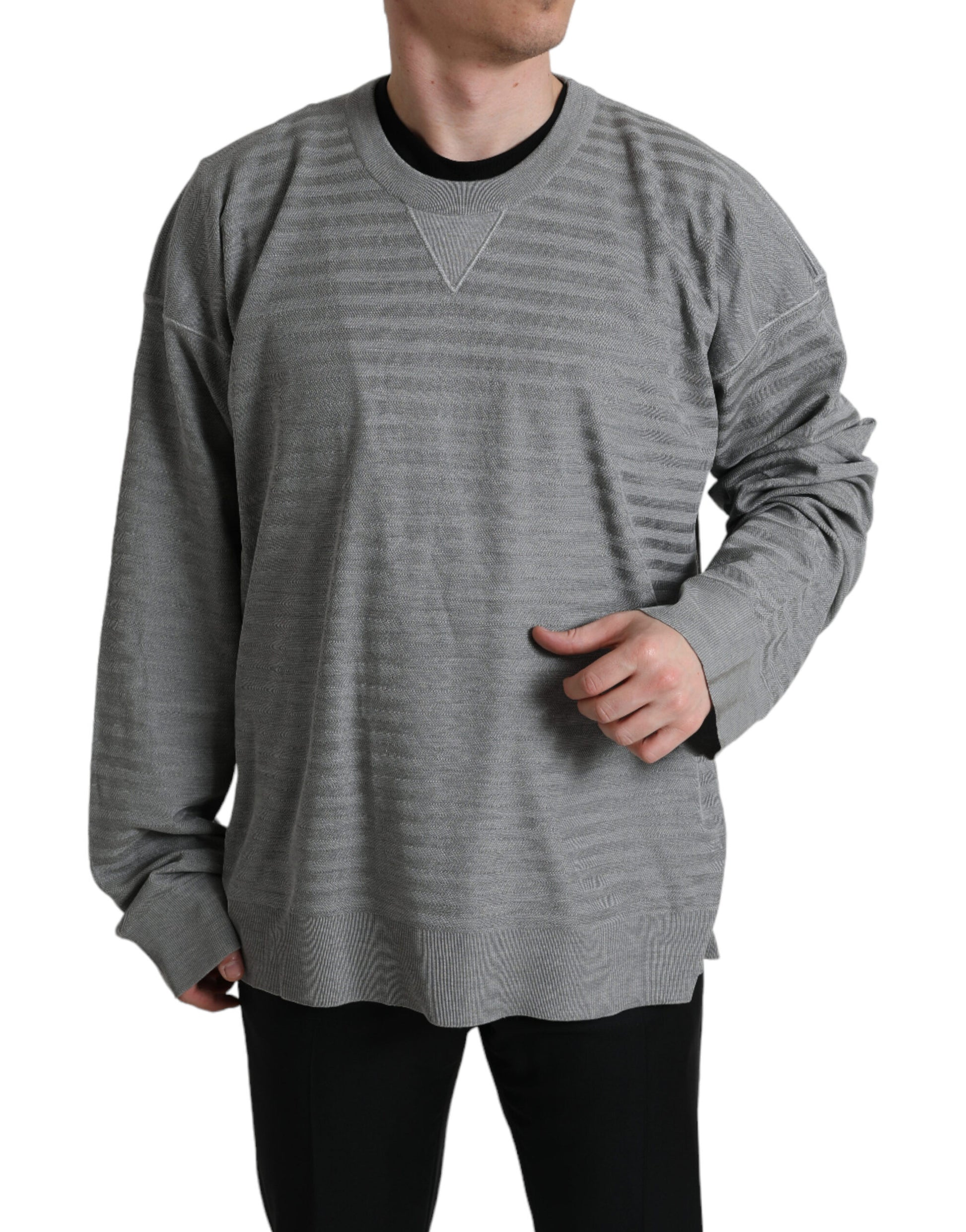 Dolce & Gabbana Gray Crewneck Pullover Silk Top Sweater by Dolce & Gabbana
