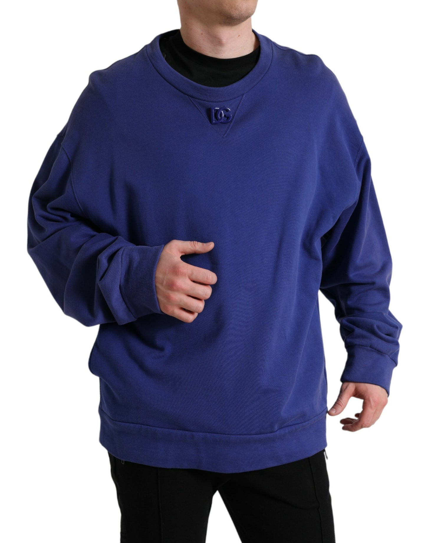 Dolce & Gabbana Royal Blue Cotton Crewneck Pullover Sweater by Dolce & Gabbana