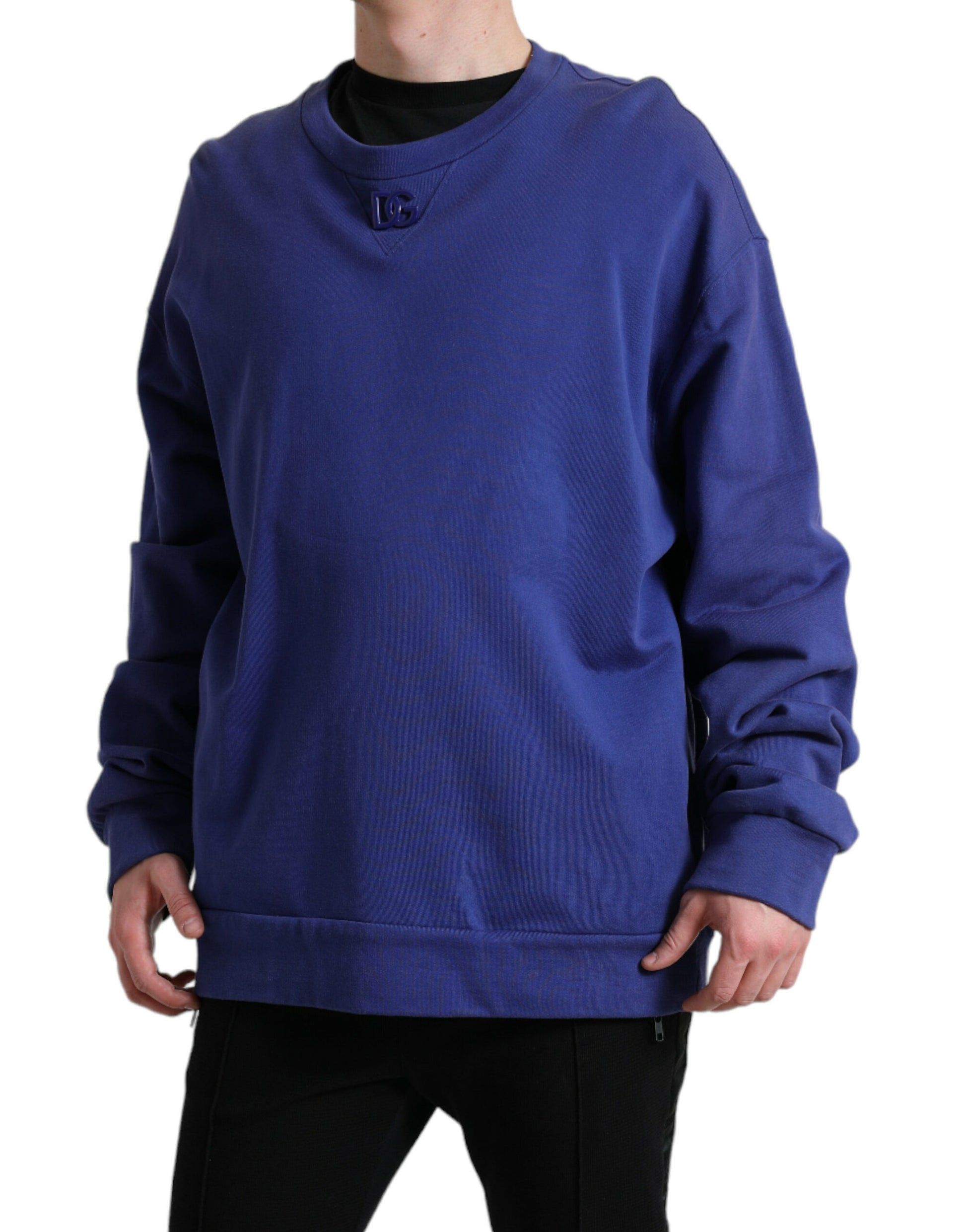 Dolce & Gabbana Royal Blue Cotton Crewneck Pullover Sweater by Dolce & Gabbana