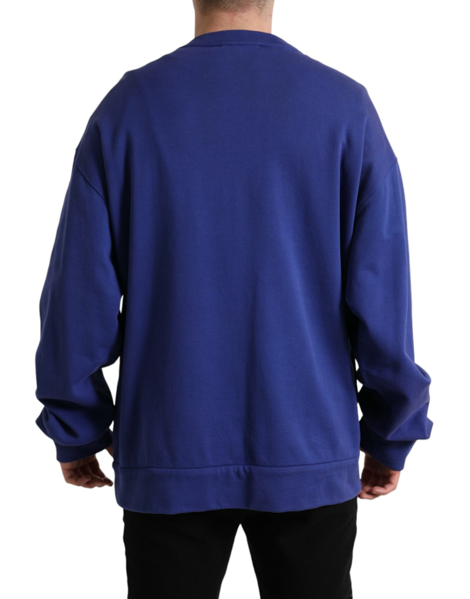 Dolce & Gabbana Royal Blue Cotton Crewneck Pullover Sweater by Dolce & Gabbana