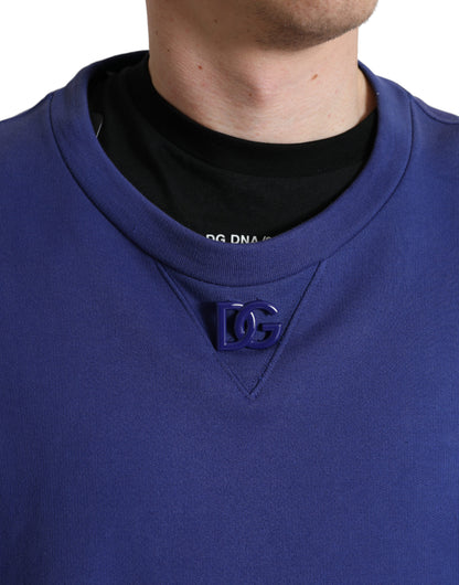 Dolce & Gabbana Royal Blue Cotton Crewneck Pullover Sweater by Dolce & Gabbana