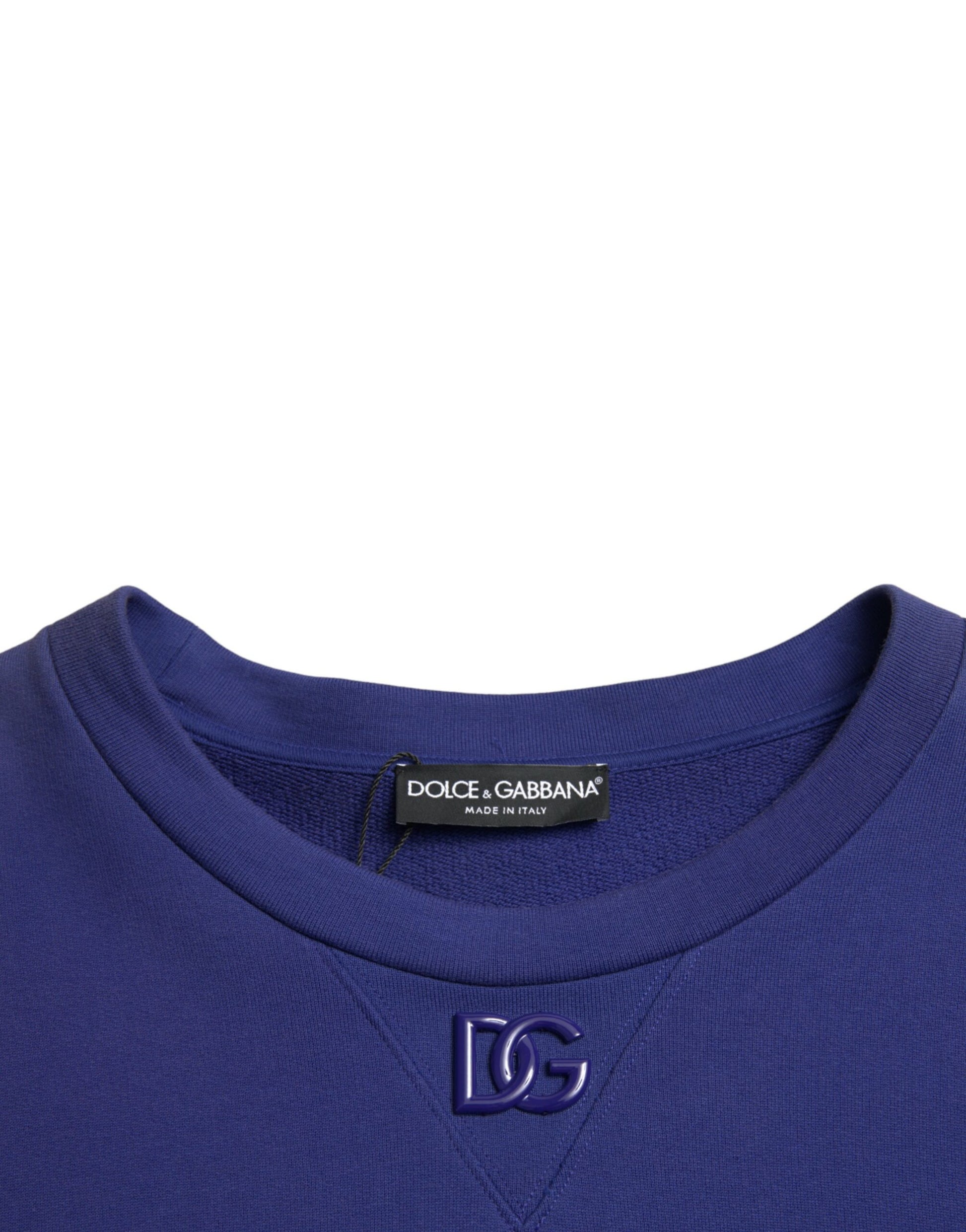 Dolce & Gabbana Royal Blue Cotton Crewneck Pullover Sweater by Dolce & Gabbana