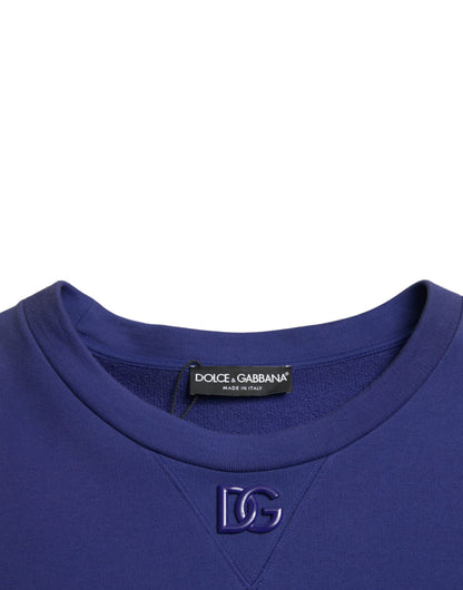 Dolce & Gabbana Royal Blue Cotton Crewneck Pullover Sweater by Dolce & Gabbana