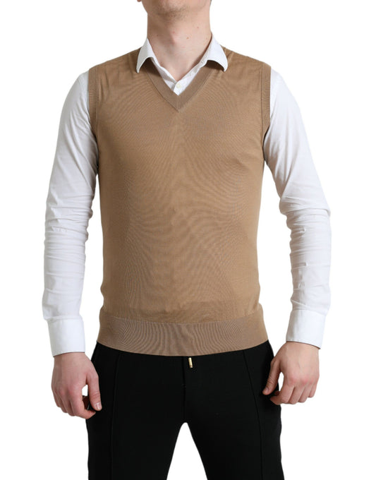 Dolce & Gabbana Brown Wool Sleeveless Pullover Sweater by Dolce & Gabbana