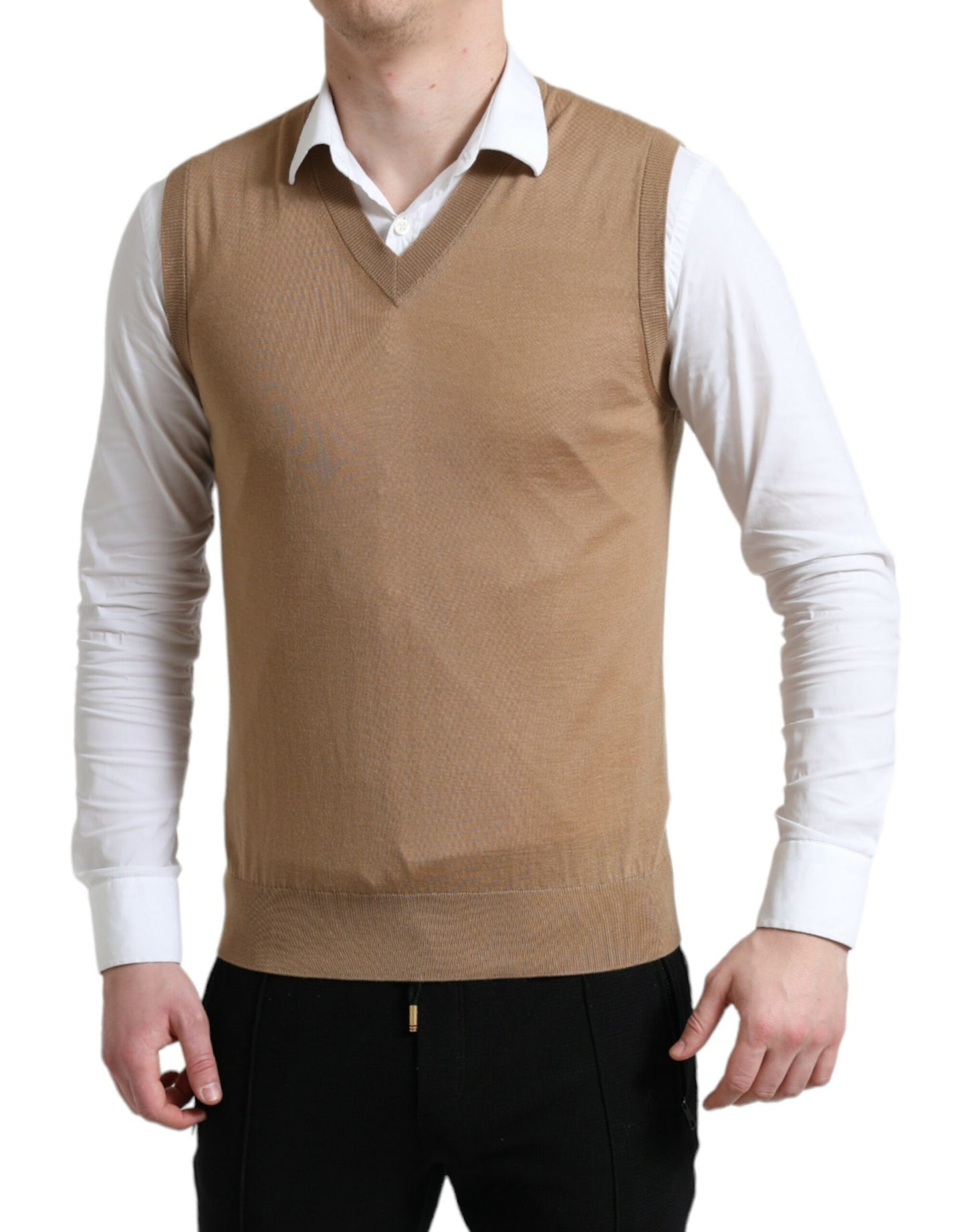 Dolce & Gabbana Brown Wool Sleeveless Pullover Sweater by Dolce & Gabbana