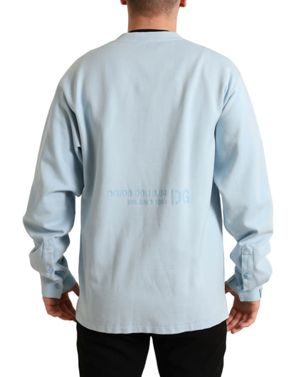 Dolce & Gabbana Light Blue Cotton Buttoned Pullover Sweater by Dolce & Gabbana