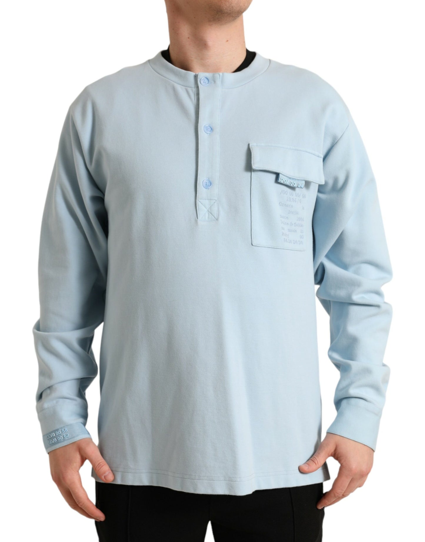 Dolce & Gabbana Light Blue Cotton Buttoned Pullover Sweater by Dolce & Gabbana