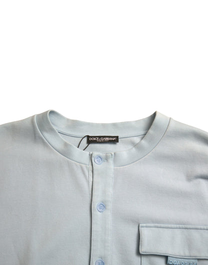 Dolce & Gabbana Light Blue Cotton Buttoned Pullover Sweater by Dolce & Gabbana