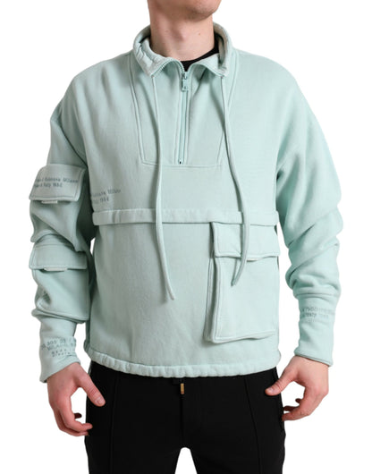 Dolce & Gabbana Mint Green Cotton Pockets Pullover Sweater by Dolce & Gabbana