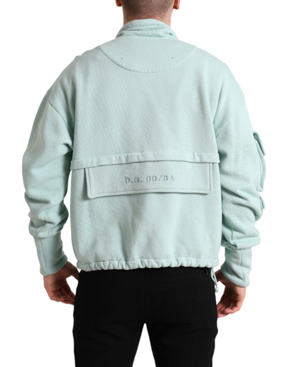 Dolce & Gabbana Mint Green Cotton Pockets Pullover Sweater by Dolce & Gabbana