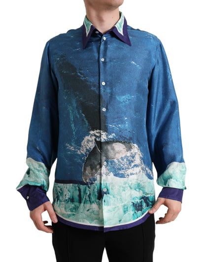 Dolce & Gabbana Blue Ocean Print Silk Collared Button Down Shirt by Dolce & Gabbana