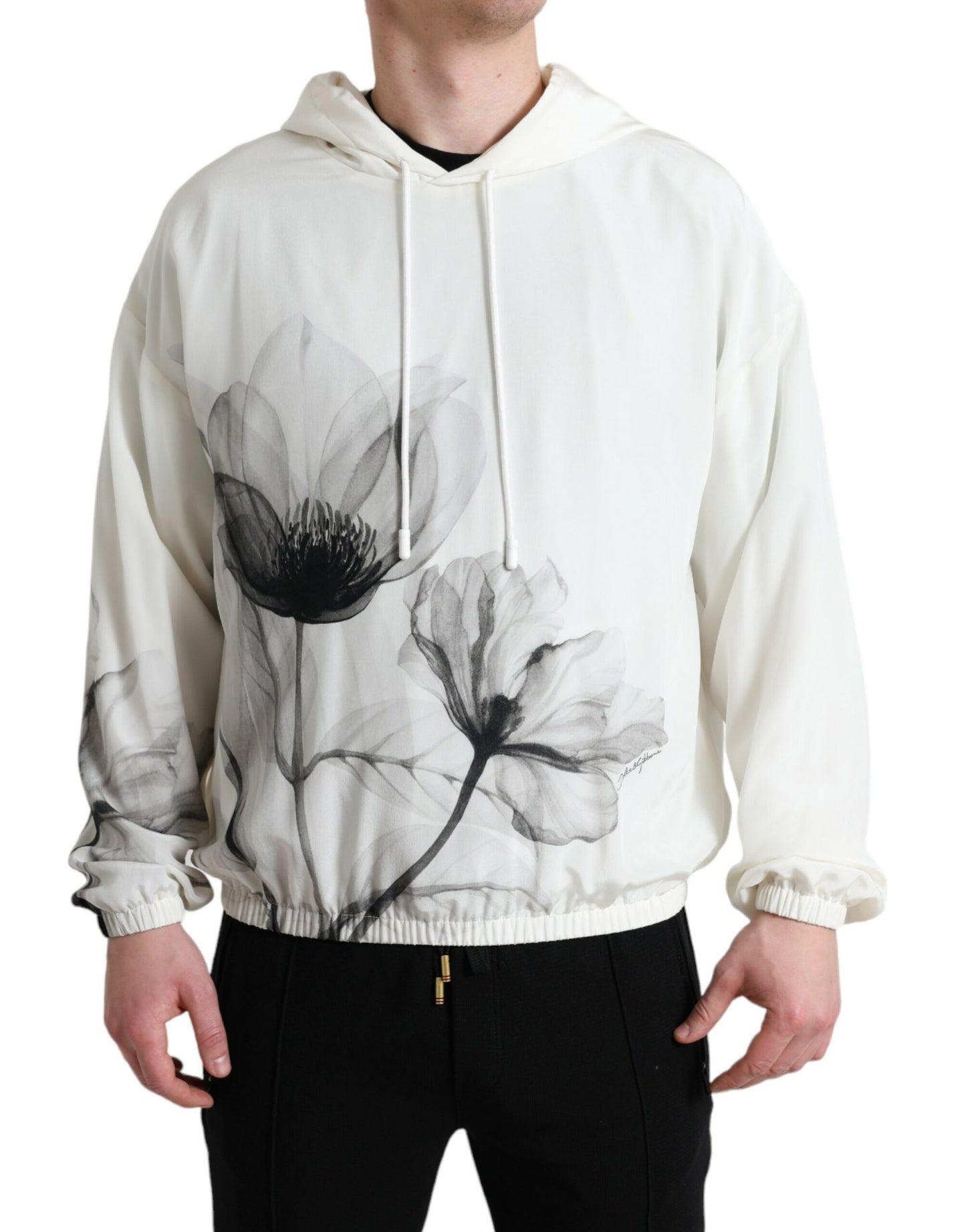 Dolce & Gabbana White Floral Print Hooded Pullover Sweater by Dolce & Gabbana