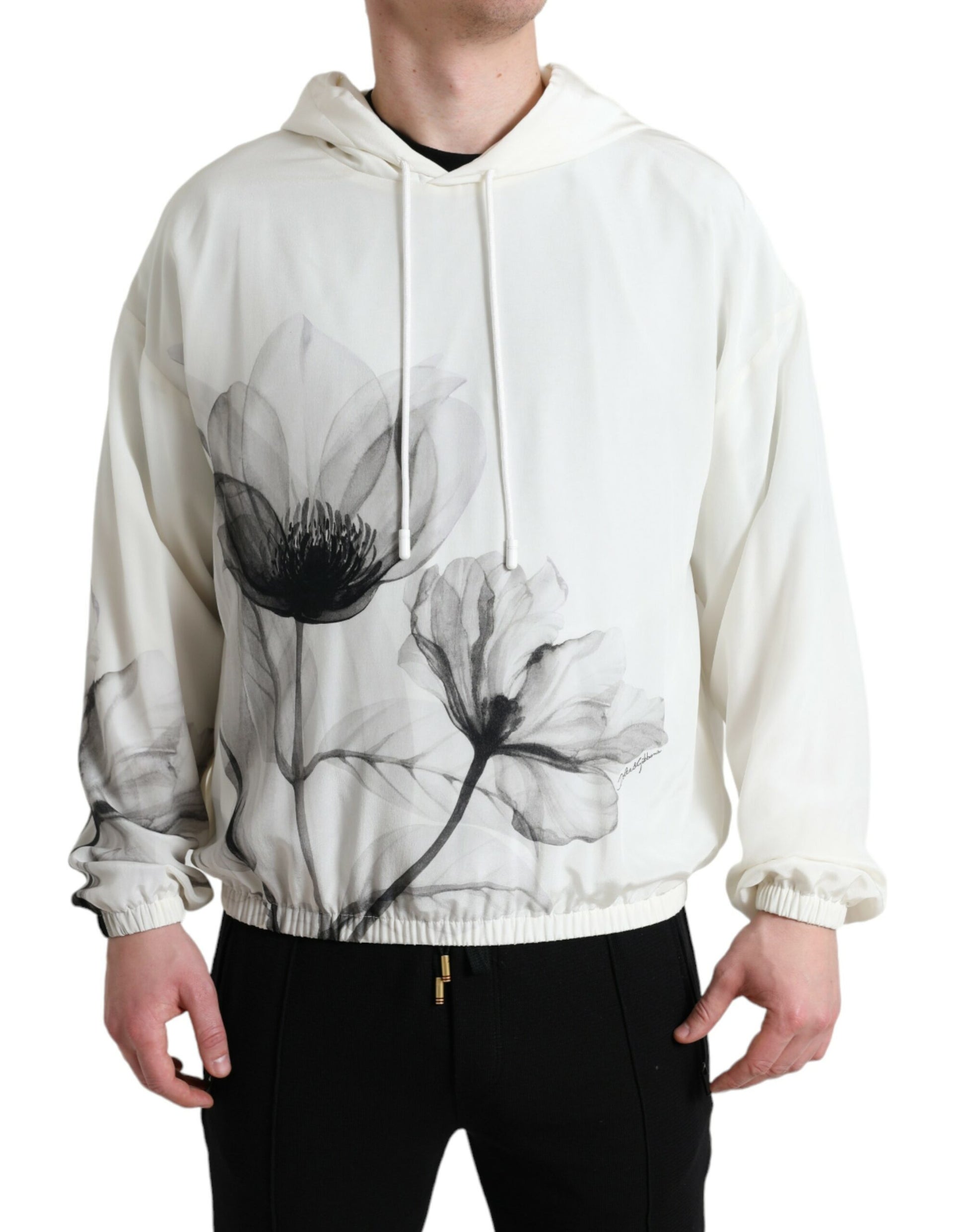 Dolce & Gabbana White Floral Print Hooded Pullover Sweater by Dolce & Gabbana