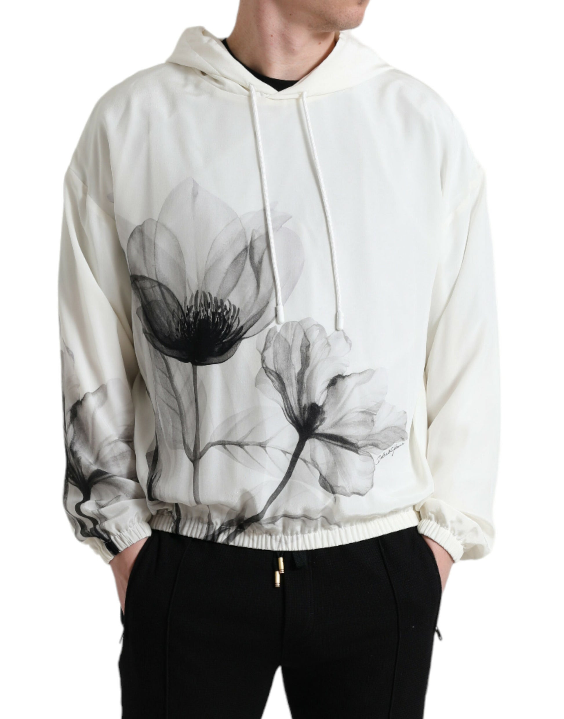 Dolce & Gabbana White Floral Print Hooded Pullover Sweater by Dolce & Gabbana