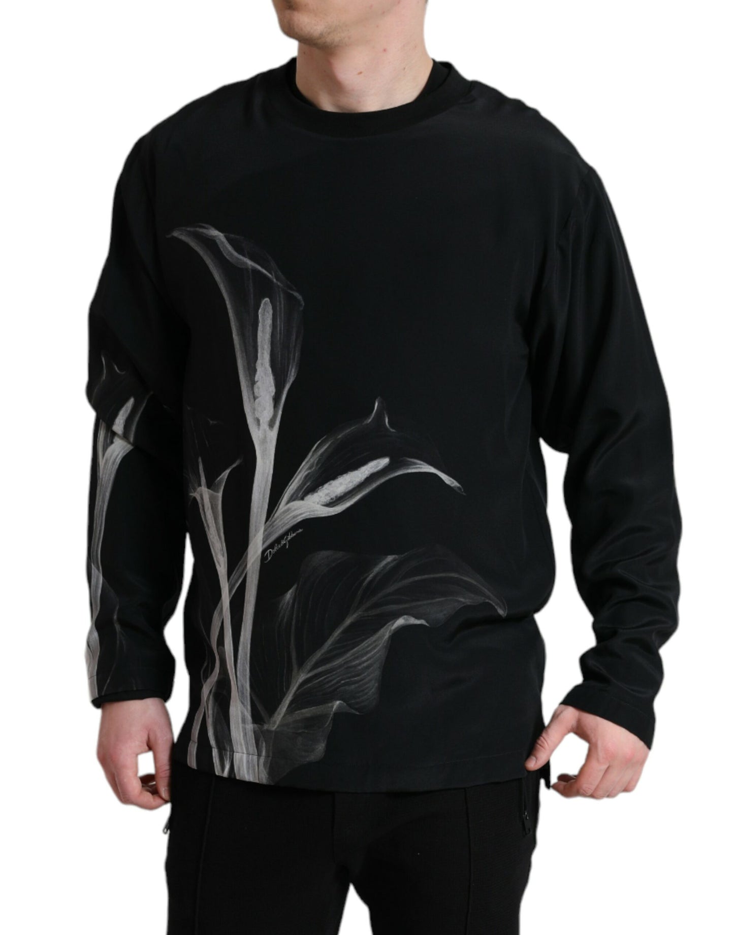 Dolce & Gabbana Black Floral Print Crewneck Pullover Sweater by Dolce & Gabbana