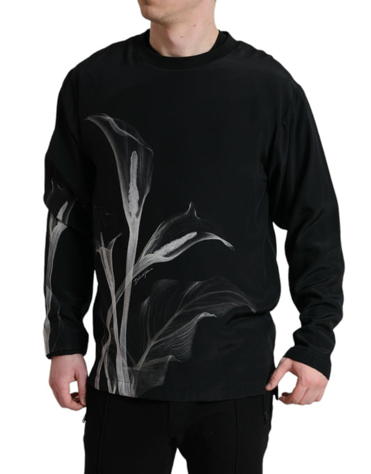 Dolce & Gabbana Black Floral Print Crewneck Pullover Sweater by Dolce & Gabbana