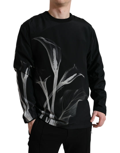 Dolce & Gabbana Black Floral Print Crewneck Pullover Sweater by Dolce & Gabbana