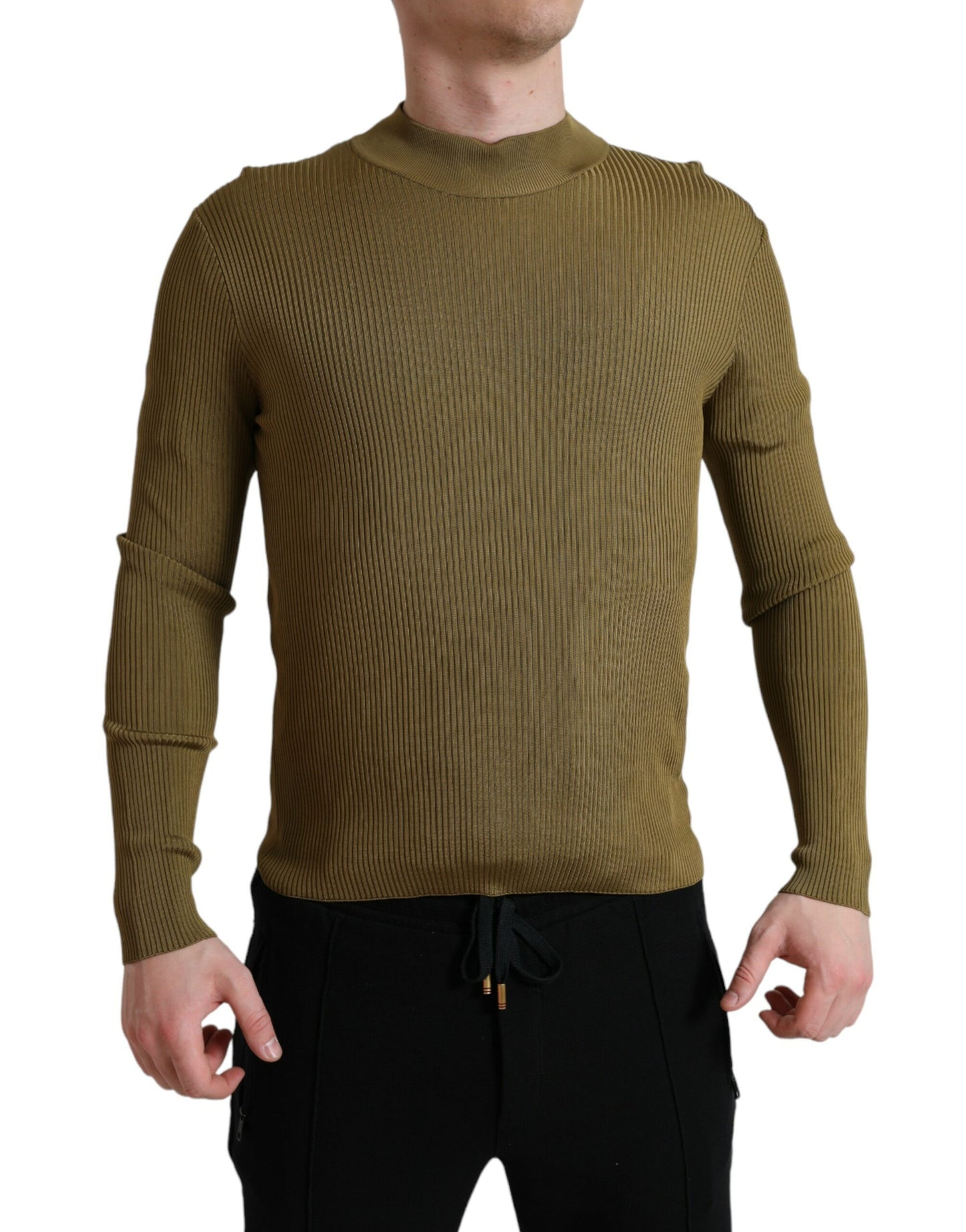 Dolce & Gabbana Army Green Viscose Crewneck Pullover Sweater by Dolce & Gabbana