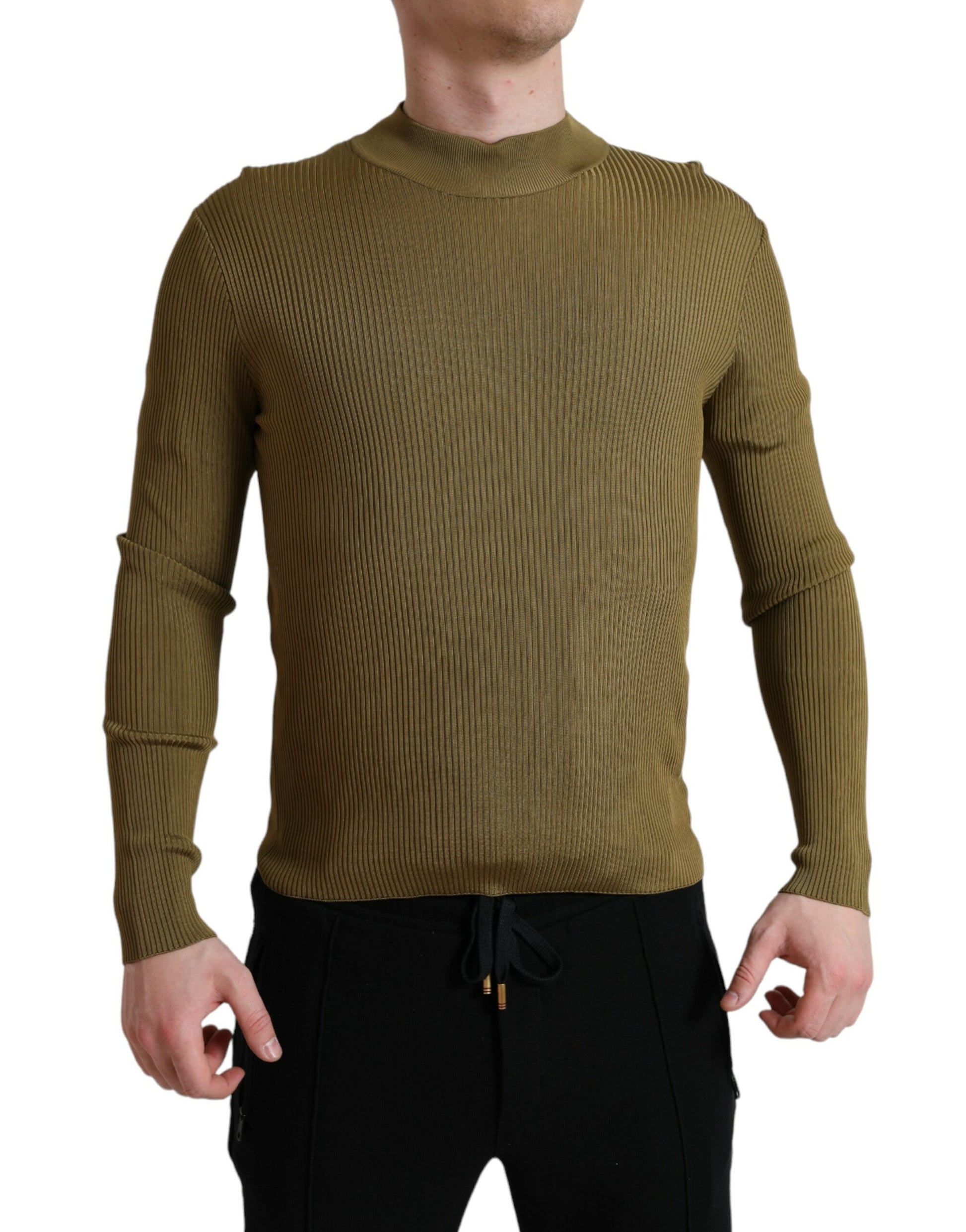 Dolce & Gabbana Army Green Viscose Crewneck Pullover Sweater by Dolce & Gabbana