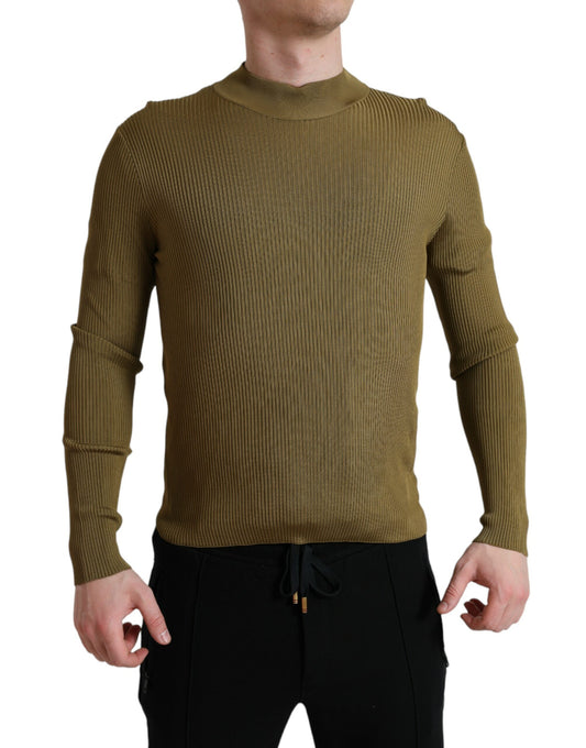 Dolce & Gabbana Army Green Viscose Crewneck Pullover Sweater by Dolce & Gabbana