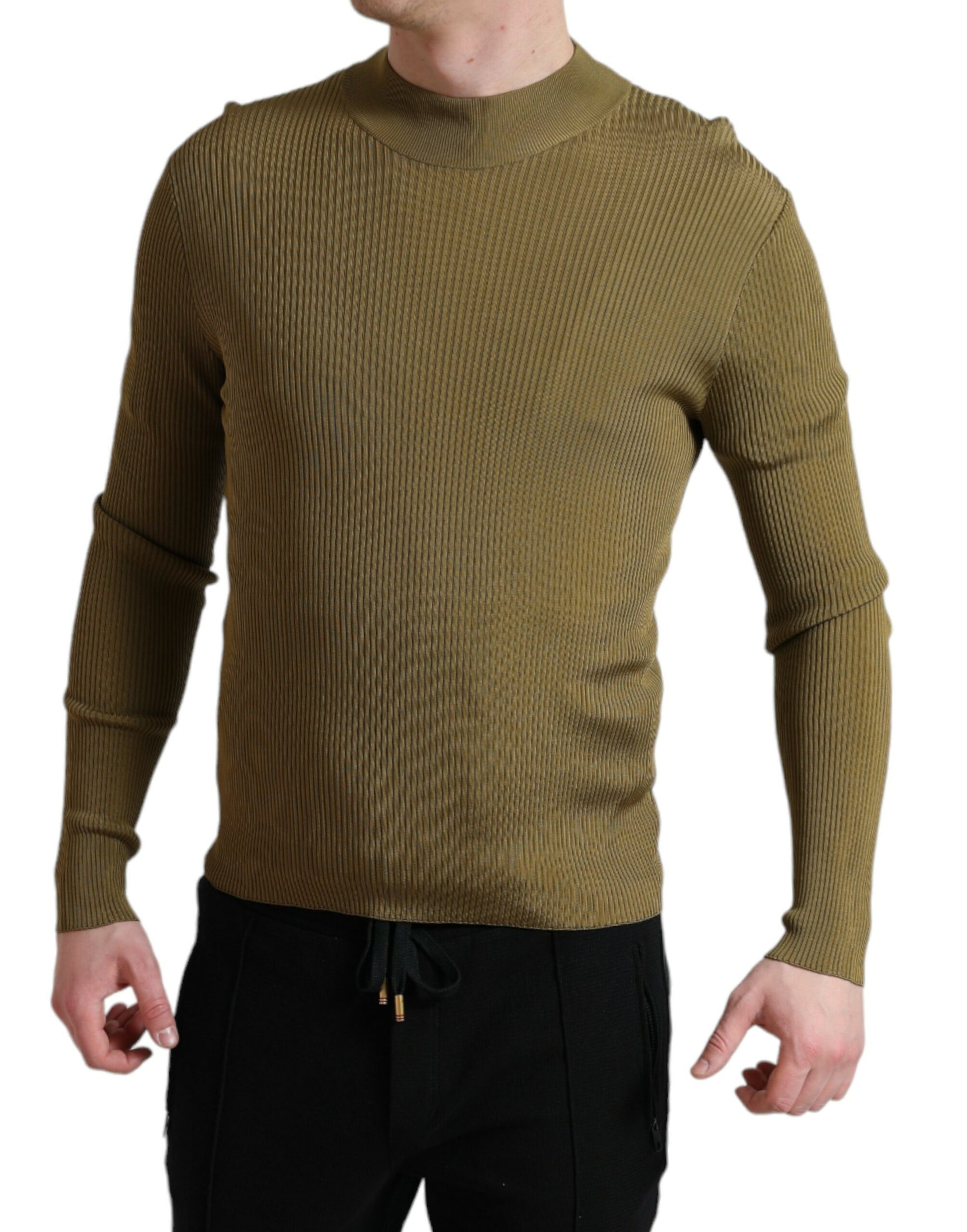 Dolce & Gabbana Army Green Viscose Crewneck Pullover Sweater by Dolce & Gabbana