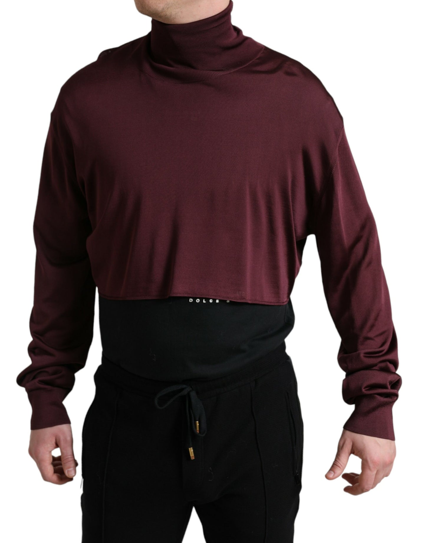 Dolce & Gabbana Maroon Viscose Turtleneck Pullover Sweater by Dolce & Gabbana