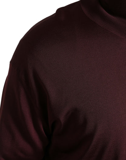Dolce & Gabbana Maroon Viscose Turtleneck Pullover Sweater by Dolce & Gabbana