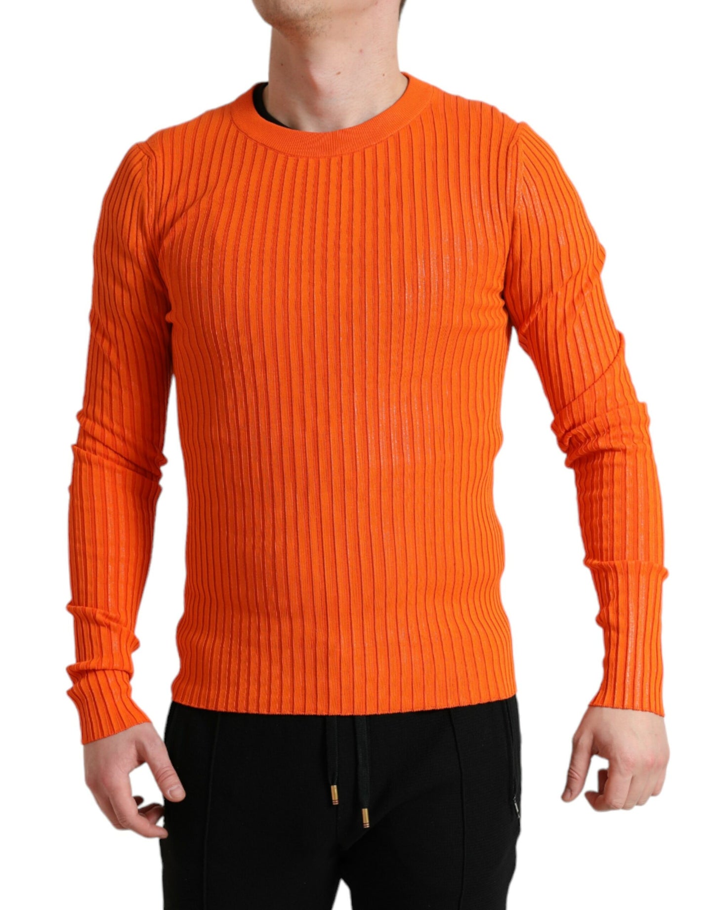 Dolce & Gabbana Orange Knitted Crewneck Men Pullover Sweater by Dolce & Gabbana