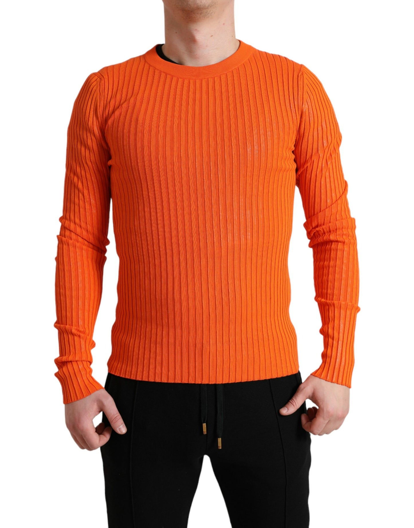 Dolce & Gabbana Orange Knitted Crewneck Men Pullover Sweater by Dolce & Gabbana