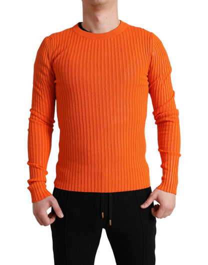 Dolce & Gabbana Orange Knitted Crewneck Men Pullover Sweater by Dolce & Gabbana