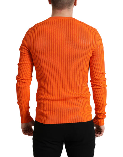 Dolce & Gabbana Orange Knitted Crewneck Men Pullover Sweater by Dolce & Gabbana