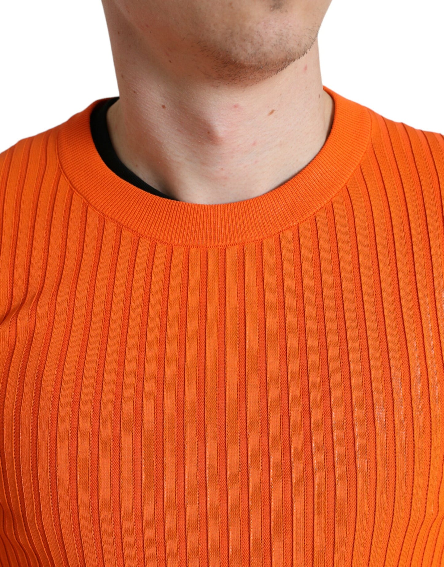 Dolce & Gabbana Orange Knitted Crewneck Men Pullover Sweater by Dolce & Gabbana