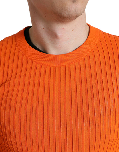 Dolce & Gabbana Orange Knitted Crewneck Men Pullover Sweater by Dolce & Gabbana
