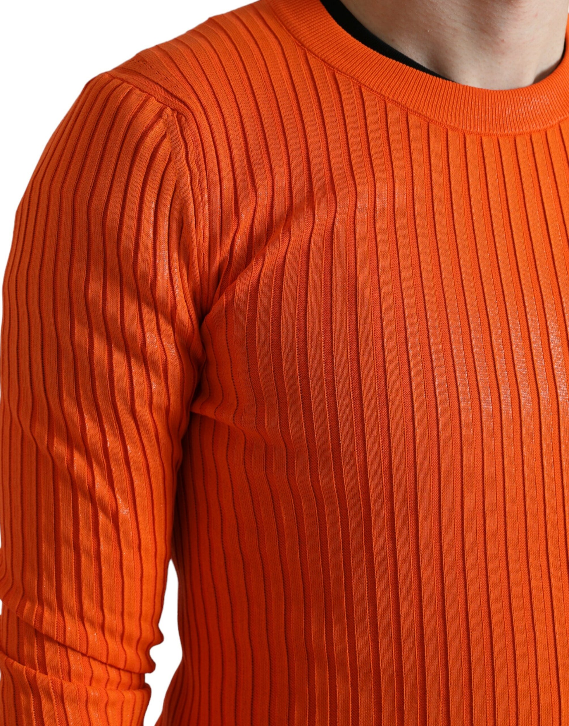 Dolce & Gabbana Orange Knitted Crewneck Men Pullover Sweater by Dolce & Gabbana